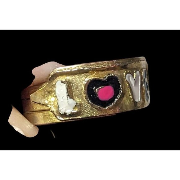 Coquette Gold Tone Enamel Filled Love Ring Size 8 - Picture 2 of 14